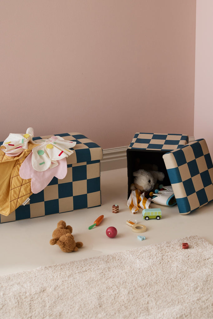 Pouf 30cm mit Stauraum - Check Teal - Kid's Concept