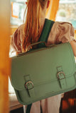 Lederen schooltas met gespen - Pastel Green